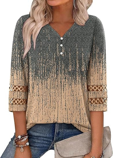 Tops V-Neck Lace Tunic Button