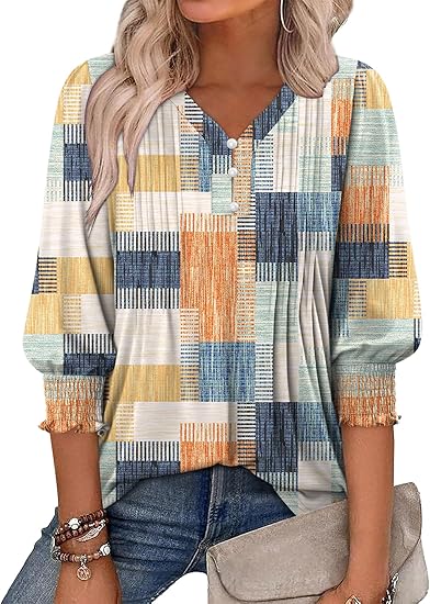 Tops V-Neck Lace Tunic Button